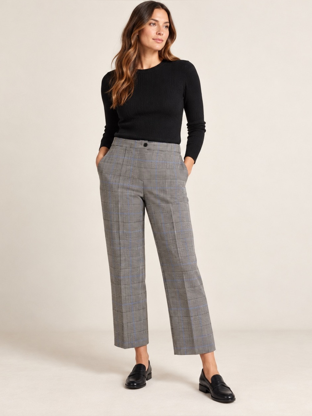 Theory Cardinal Trouser Windowpane Plaid Portland Pleated Virgin Wool Trousers